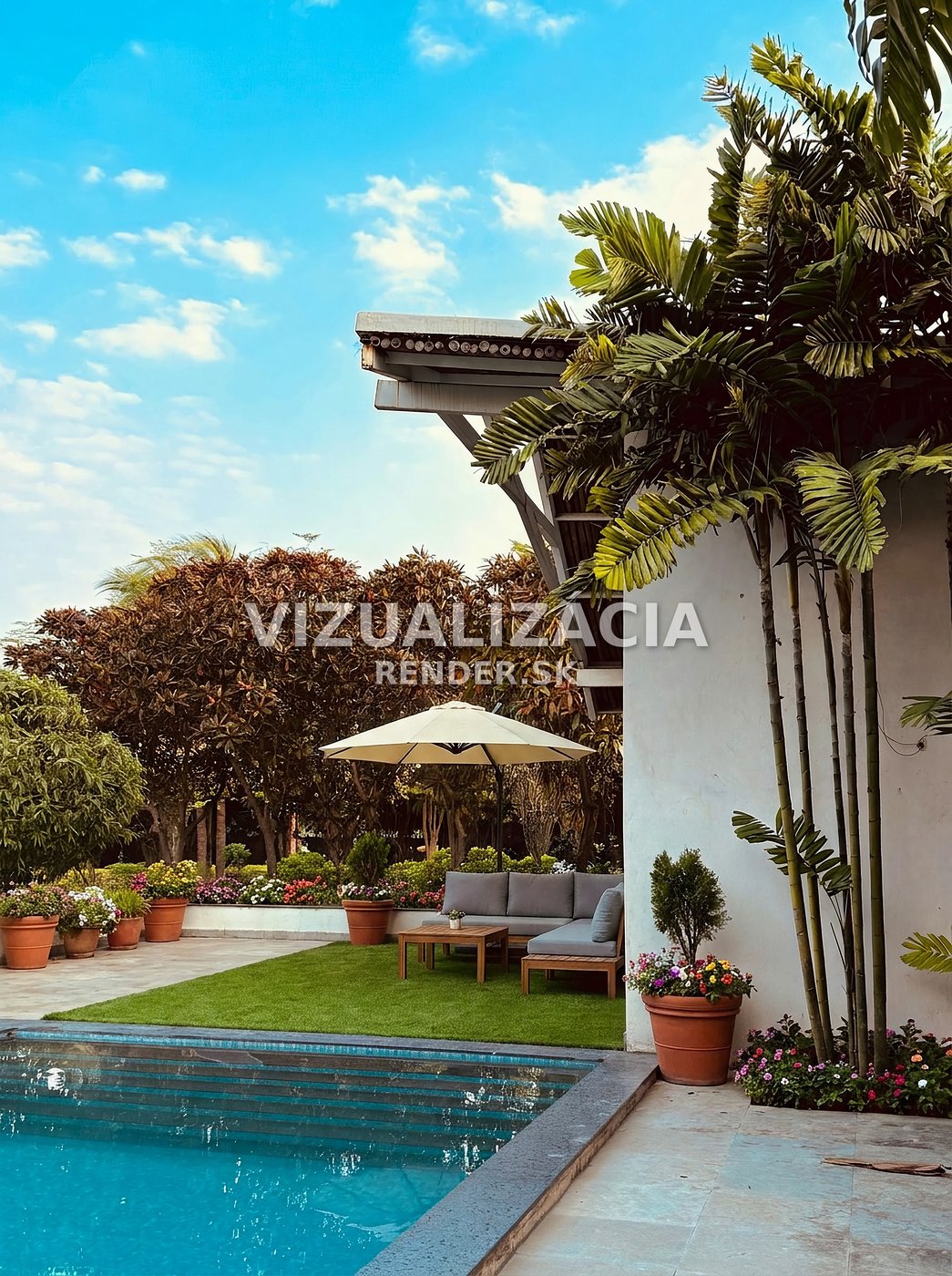 After visualization — Poolside seating